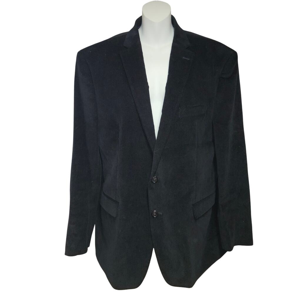 Lauren Ralph Lauren Black Corduroy Blazer 44R‎ Suede Elbow Patches Duck Lining